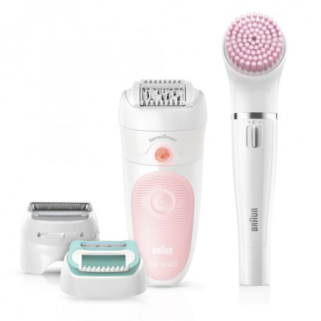 Braun Silk-épil 5 Wet&Dry 81683690 epilatore 28 pinzette Bianco, Rosa (5-875)