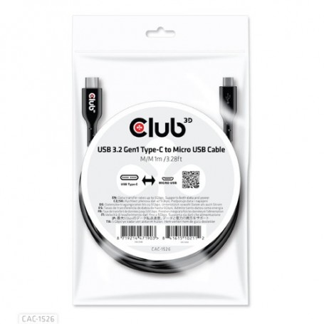 CLUB3D CAC-1526 cavo USB 1 m USB 3.2 Gen 1 (3.1 Gen 1) USB C Micro-USB B Nero (CAC-1526)
