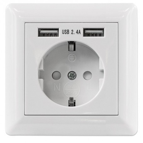 Intellinet 772174 presa energia CEE 7/3 + USB Bianco (772174)