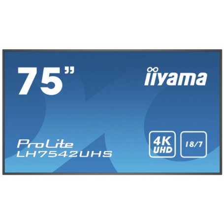 iiyama PROLITE LH7542UHS-B3 Pannello piatto per segnaletica digitale 189,2 cm (74.5") IPS 4K Ultra HD Nero Proces (LH7542UHS-B3)