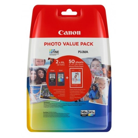 Canon PG-540XL/CL-541XL 50x Photo Paper Value Pack cartuccia d'inchiostro Originale Resa elevata (XL) Nero, Ciano, Gi (5222B013)