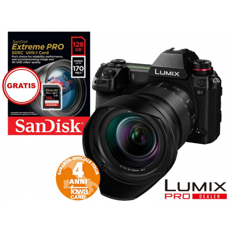 PANASONIC LUMIX S1 + 24-105/4 L (ITALIA)+Gratis Sandisk SDXC 128GB UHS-I EXTREME PRO170MB/S (DV397)