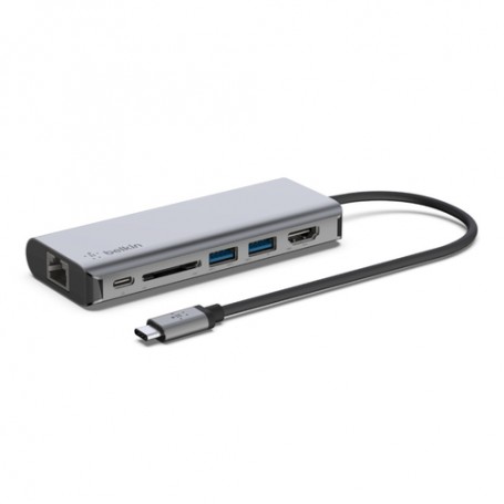Belkin AVC008BTSGY hub di interfaccia USB 3.2 Gen 1 (3.1 Gen 1) Type-C 5000 Mbit/s Nero, Grigio