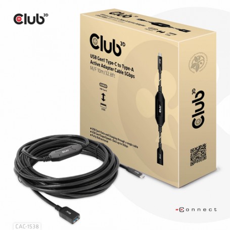 CLUB3D CAC-1538 cavo USB 10 m USB 3.2 Gen 1 (3.1 Gen 1) USB C USB A Nero