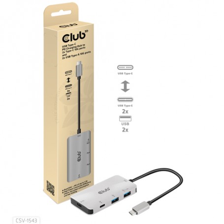 CLUB3D CSV-1543 hub di interfaccia USB 3.2 Gen 2 (3.1 Gen 2) Type-C 10000 Mbit/s Nero, Argento