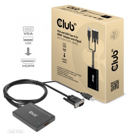 CLUB3D CAC-1720 cavo e adattatore video 0,6 m HDMI tipo A (Standard) VGA (D-Sub) + USB Nero
