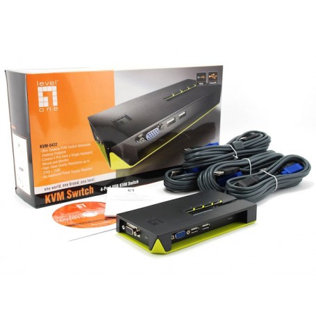 LevelOne KVM-0422 switch per keyboard-video-mouse (kvm) Nero, Verde (KVM-0422)