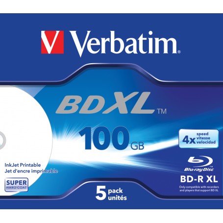 Verbatim BD-R XL 100GB* 4x Ampia area stampabile a getto d'inchiostro, 5 pezzi in Jewel case (43789/5)