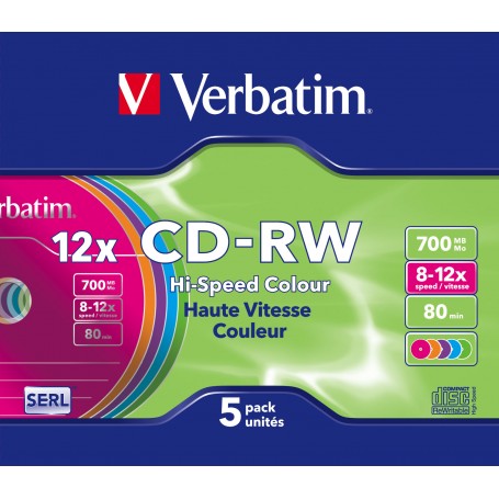Verbatim CD-RW Colour 12x 700 MB 5 pz (43167/5)