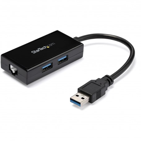 StarTech.com Adattatore USB 3.0 a Ethernet Gigabit con Hub USB a 2 porte incorporato (USB31000S2H)