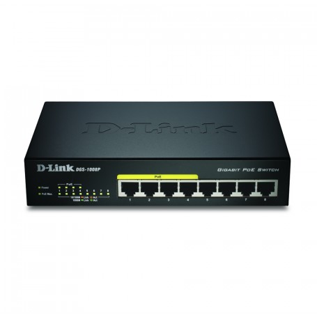 D-Link DGS-1008P switch di rete Non gestito Gigabit Ethernet (10/100/1000) Supporto Power over Ethernet (PoE) Nero (DGS-1008P)