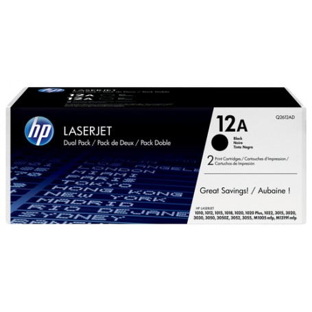 HP 12A 2-pack Black Original LaserJet Toner Cartridges with UltraPrecise Toner cartuccia toner 2 pz Originale Nero (Q2612AD)