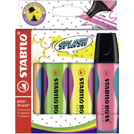 STABILO Boss SPLASH evidenziatore 4 pz Verde, Arancione, Rosa, Giallo (75/4)