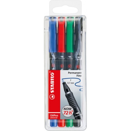 STABILO OHPen universal permanent, 4 Pack marcatore permanente Tipo di punta Nero, Blu, Verde, Rosso 4 pz (842/4)