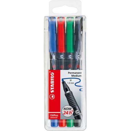 STABILO OHPen universal permanent, 4 Pack marcatore permanente Tipo di punta Nero, Blu, Verde, Rosso 4 pz (843/4)