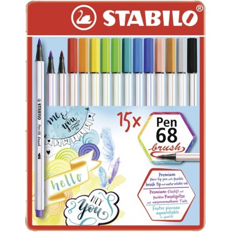 STABILO Pen 68 Brush marcatore Vivido Multicolore 15 pz (568/15-32)