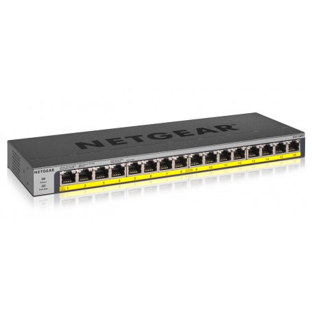 Netgear GS116PP Non gestito Gigabit Ethernet (10/100/1000) Supporto Power over Ethernet (PoE) Nero (GS116PP-100EUS)