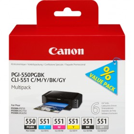 Canon PGI-550PGBK + CLI551 (PGBK/C/M/Y/BK/GY) cartuccia d'inchiostro 6 pz Originale Nero per foto, Ciano per foto, Gr (6496B005)