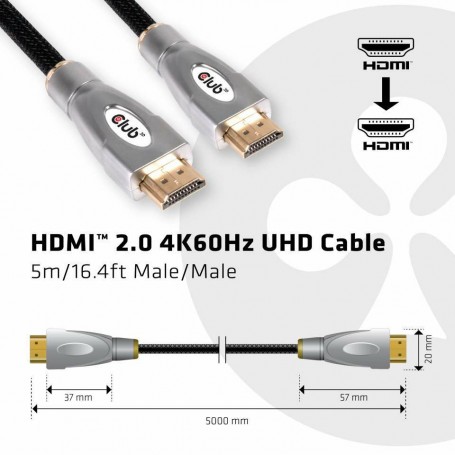 CLUB3D HDMI 2.0 4K60Hz UHD Cable 5m/16.4ft (CAC-2312)