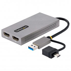 StarTech.com Adattatore USB 3.0 a HDMI, Scheda Video Esterna USB 3.0 a Doppio HDMI (1x 4K30Hz/1x 1080p), Cavo da 11cm integrato 