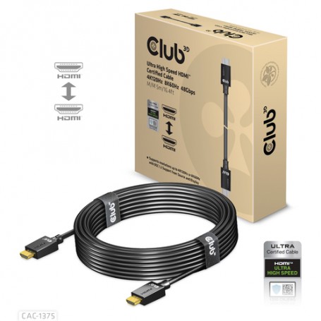 CLUB3D HDMI 2.1 MALE TO HDMI 2.1 MALE ULTRA HIGH SPEED 4K 120HZ 8K60HZ 5M/ 16.4FT (CAC-1375)