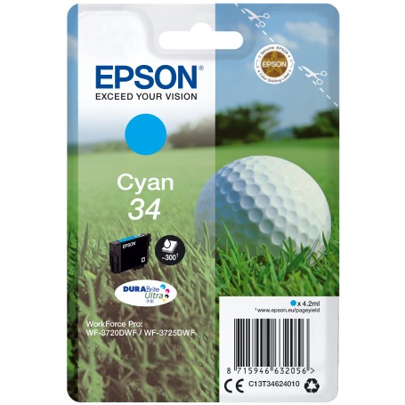 Epson Golf ball Singlepack Cyan 34 DURABrite Ultra Ink (C13T34624010)
