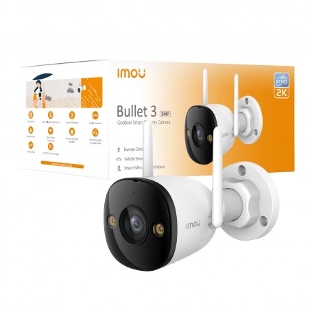 Imou Bullet 3 3MP/2K da esterno. Visione notturna Full Color, Rilevamento Umano con Faretto e Sirena, Audio Bidirezionale, ottic