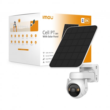Imou Cell PT Kit - Telecamera da Esterno a batteria con risoluzione 2K (3MP), Rilevamento Movimento/Umano, Visione Notturna a Co