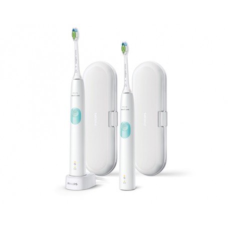 Philips Sonicare 4300 series ProtectiveClean Spazzolini Elettrici Sonici, con custodia da viaggio, confezione da 2 Spazzolini Bi