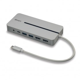 Lindy 43360 replicatore di porte e docking station per notebook Cablato USB 3.2 Gen 1 (3.1 Gen 1) Type-C Argento, Bianco