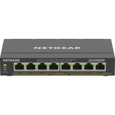 Netgear GS308EPP Gestito L2/L3 Gigabit Ethernet (10/100/1000) Supporto Power over Ethernet (PoE) Nero (GS308EPP-100PES)