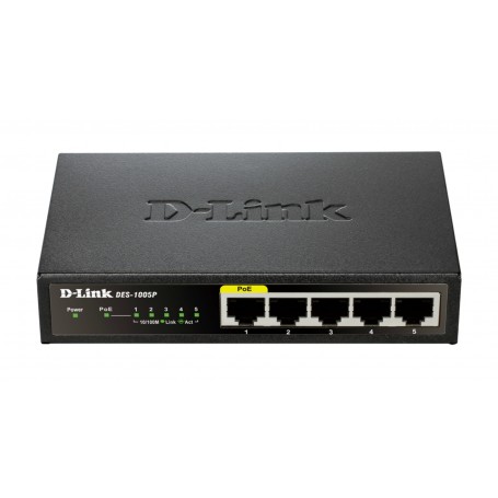 D-Link DES-1005P/E switch di rete Non gestito L2 Fast Ethernet (10/100) Supporto Power over Ethernet (PoE) Nero (DES-1005P)