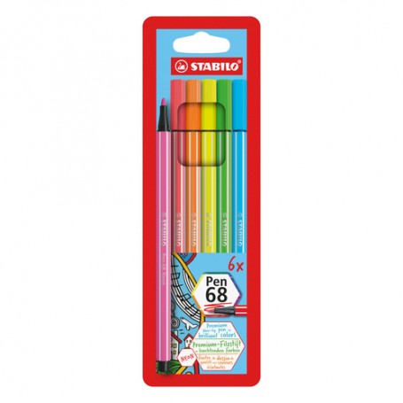 STABILO Pennarello Premium - Pen 68 - Astuccio da 6 - Colori fluo (6806-1)