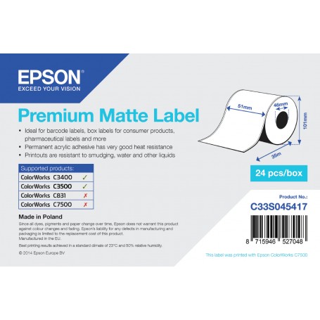 Epson Premium Matte Label - Continuous Roll: 51mm x 35m (C33S045417)