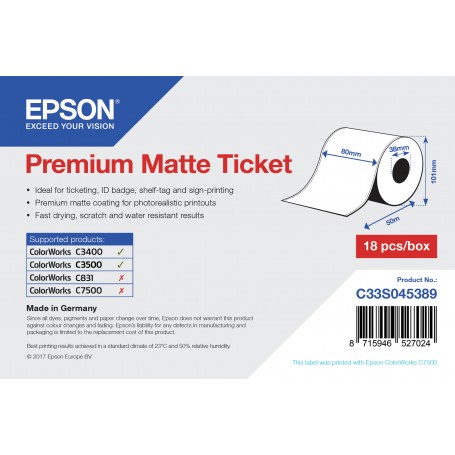 Epson Premium Matte Ticket - Roll: 80mm x 50m (C33S045389)
