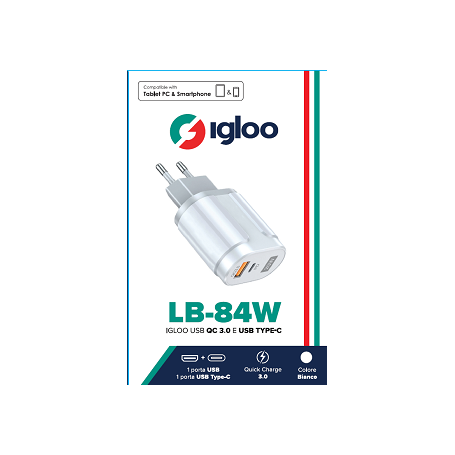 IGLOO USB QC 3.0 E USB TYPE-C WHITE