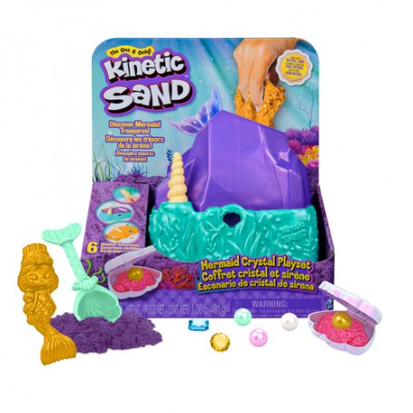 Kinetic Sand , Playset il Cristallo della Sirenetta, Sabbia Colorata, Sabbia Cinetica 481 g, Accessori per Scavare e Scoprire, G