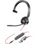 POLY Cuffie monoaurali Blackwire 3315 con connettore USB-C, certificate per Microsoft Teams + spina da 3,5 mm + adattatore USB-C