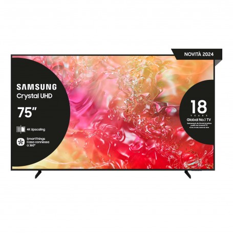 Samsung TV Crystal UHD 4K 75” UE75DU7170UXZT Smart TV Wi-Fi Black 2024, Processore Crystal 4K, 4K Upscaling, Slim Look Design,
