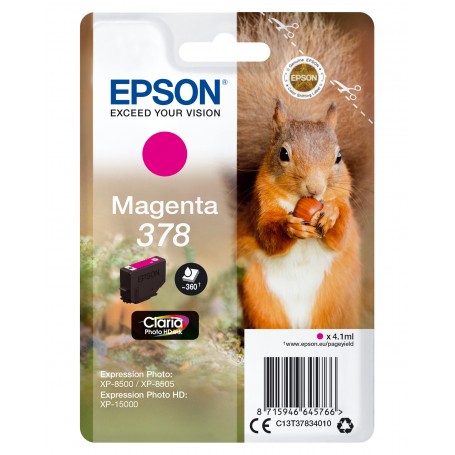 Epson Squirrel Singlepack Magenta 378 Claria Photo HD Ink (C13T37834010)