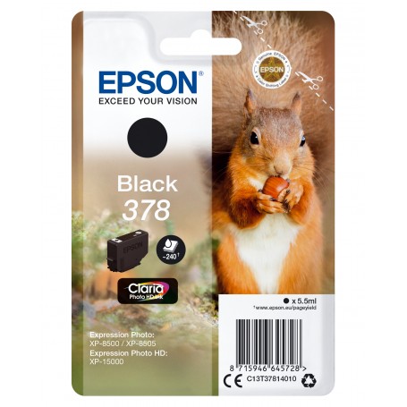 Epson Squirrel Singlepack Black 378 Claria Photo HD Ink (C13T37814010)