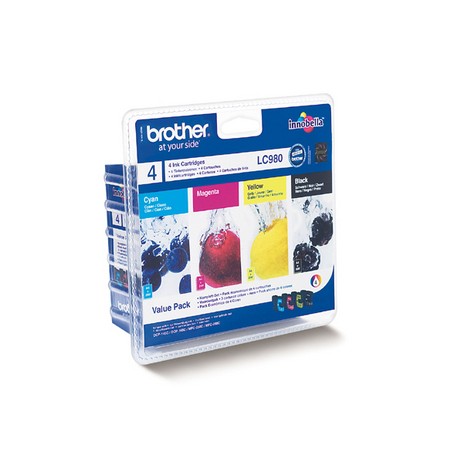 Brother LC980 Pack cartuccia d'inchiostro 4 pz Originale Resa standard Nero, Ciano, Magenta, Giallo (LC980VALBP)