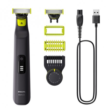 Philips OneBlade Pro 360 Face & Body Rasoio, Regolabarba e Rifinitore con Pettine di Precisione Regolabile 14 Lunghezze QP6542/1