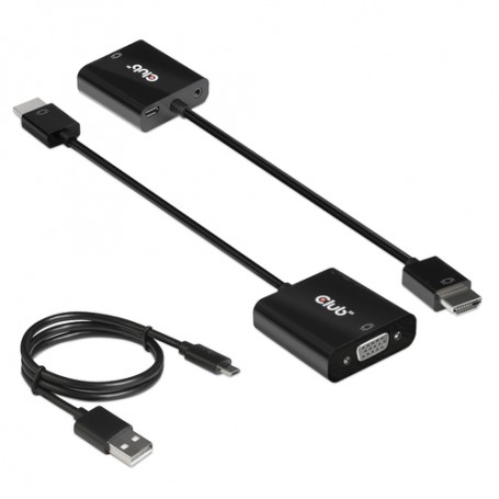 CLUB3D CAC-1302 cavo e adattatore video 0,5 m HDMI tipo A (Standard) VGA (D-Sub) Nero