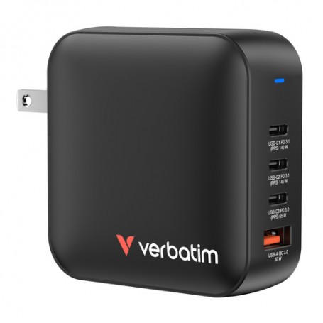 Verbatim Mini GaN Charger 165W Universale Nero AC Ricarica rapida Interno