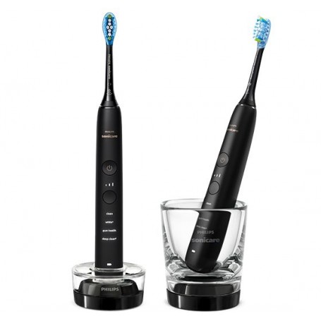 Philips DiamondClean 9000 Sonicare Spazzolini Elettrici Sonici con App, confezione da 2 Spazzolini Neri HX9914/54