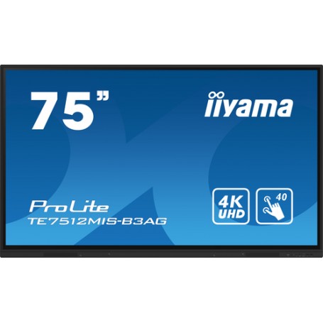 iiyama TE7512MIS-B3AG visualizzatore di messaggi Design chiosco 190,5 cm (75") LCD Wi-Fi 400 cd/m² 4K Ultra HD Nero Touch scree