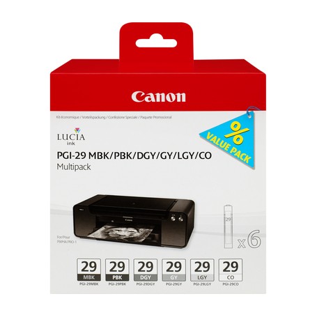 Canon PGI-29 MBK/PBK/DGY/GY/LGY/CO cartuccia d'inchiostro Originale Nero, Grigio scuro, Grigio, Grigio chiaro, Nero o (4868B018)