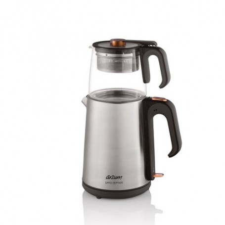 Arzum Heptaze teiera in vetro per la preparazione del tè 2,6 L 1650 W Argento, Nero (AR3024)