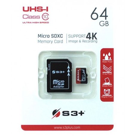 64GB S3+ MICROSD WITH SD ADAPTOR (S3SDC10U1/64GB)